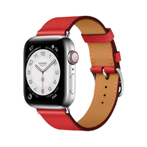 Кожаный ремешок Hermes New Leather для Apple Watch 42/44/45mm Red